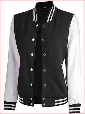 Fleece Bomber Varsity Jacket – Women's Letterman Style, Snap Buttons, Tailored